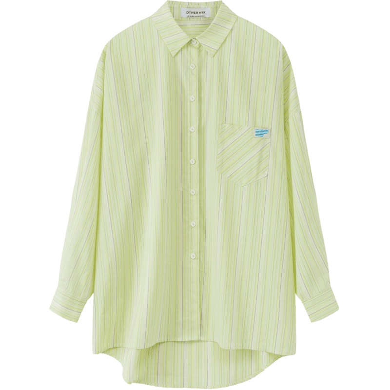 OtherMix元气少女条纹衬衫女2021年早秋长袖小众设计感薄款衬衣女