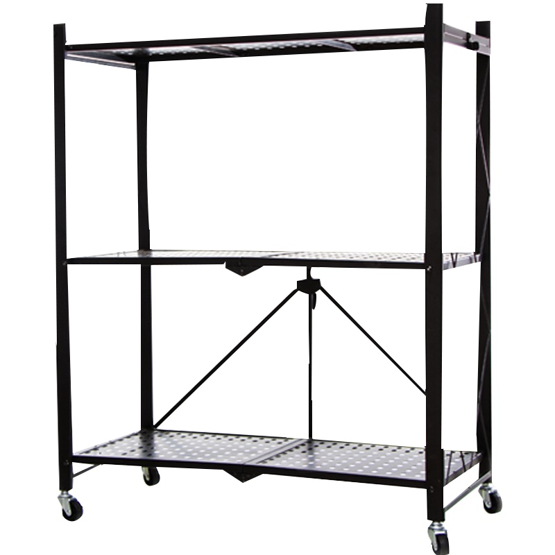 禧天龙可折叠厨房置物架免安装落地式果蔬电饭锅烤箱收纳架3层置物架