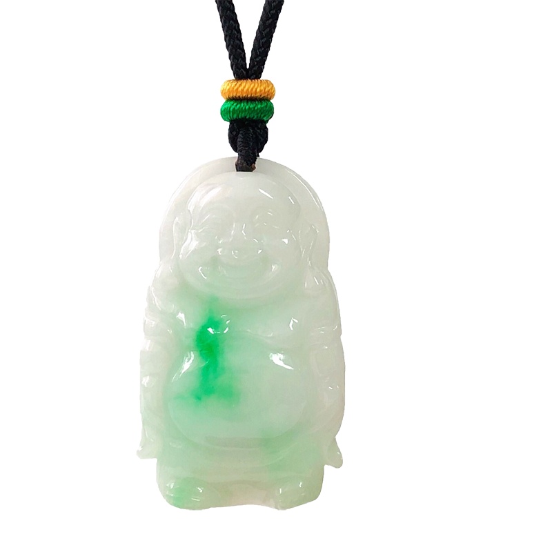 缘源珠宝 天然A货翡翠吊坠白底青佛公挂件 男女款 附送证书