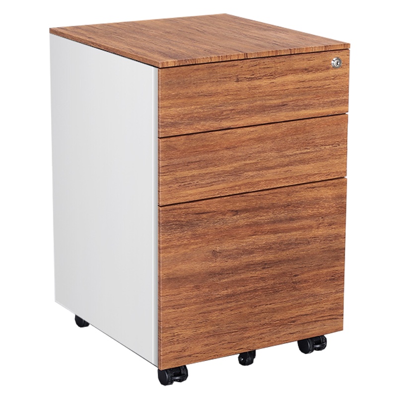 京洛钢制木纹推柜办公三抽屉文件柜矮柜床头铁皮柜子档案储物柜带锁