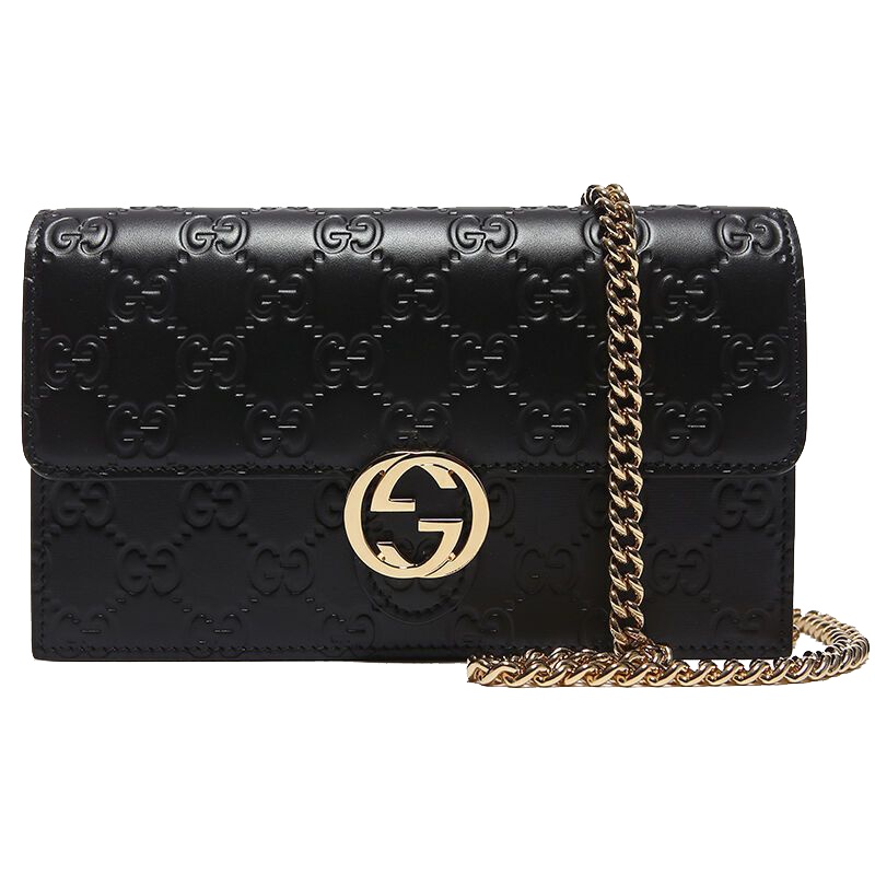 [海外直邮]GUCCI古驰女包黑色牛皮双G印花女士小号单肩包斜挎包409340 CWC1G 1000