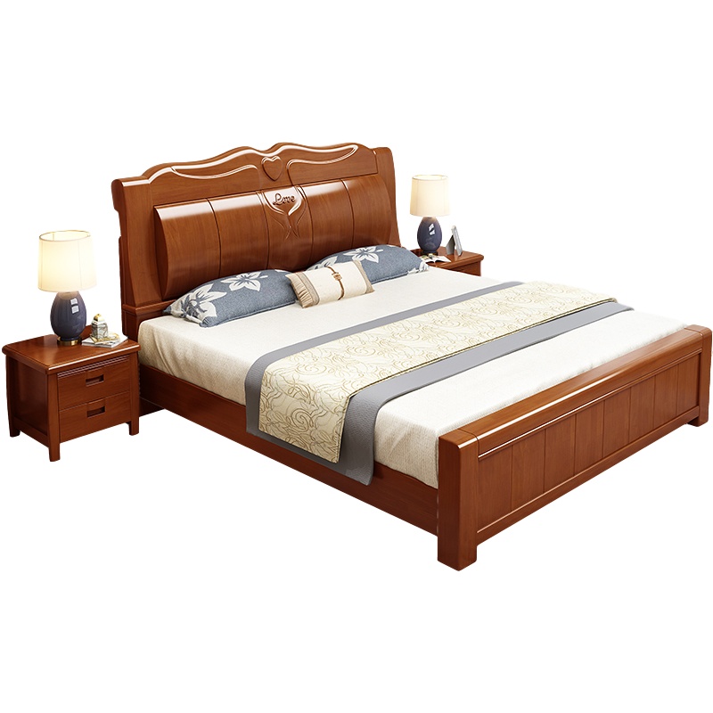 逐鹿中原现代简约原木橡木+两个床头柜+席 梦思HY-498环保油漆1800*450*2000