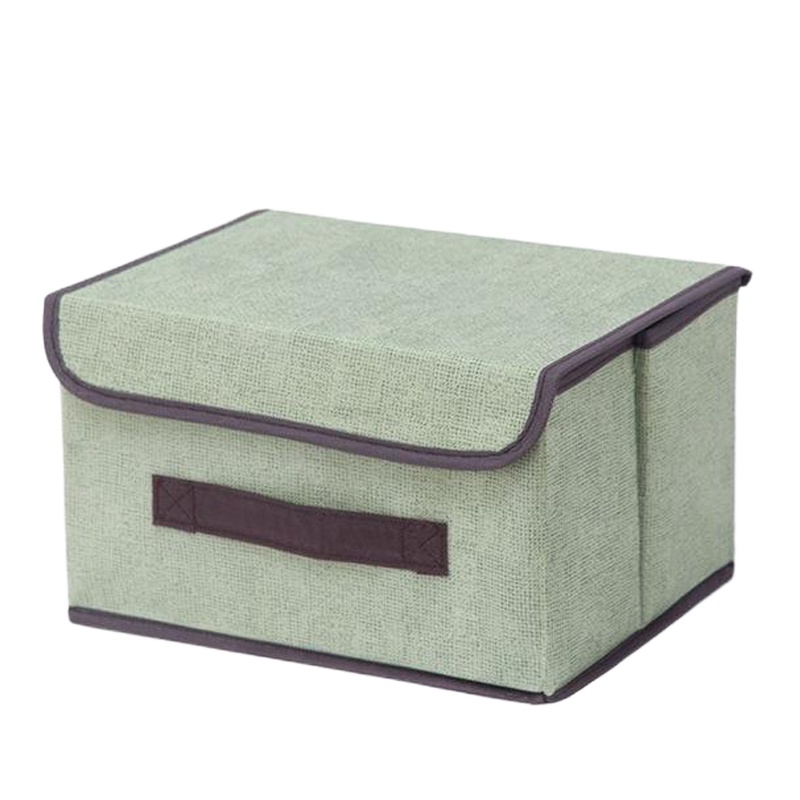 简约带盖无纺布折叠收纳箱有盖衣服储物箱布艺儿童玩具收纳盒整理 小号米白