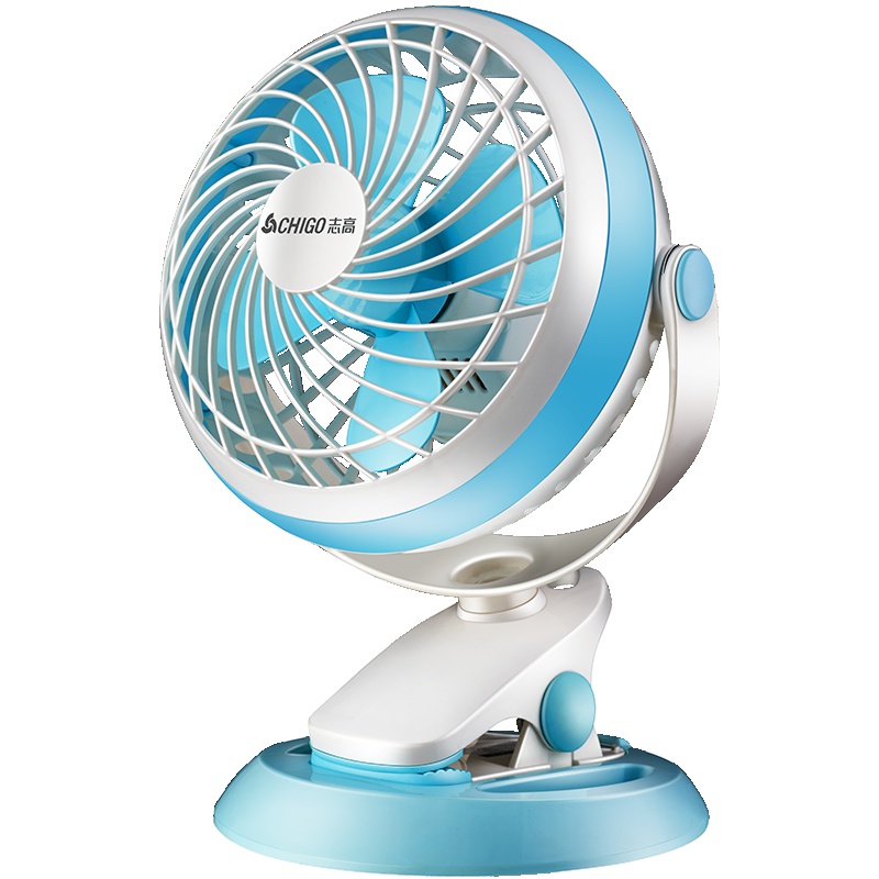 志高(CHIGO)电风扇家用迷你2档可摇头夏季桌面小风扇宿舍车载4叶台夹扇壁扇电扇USB充电风扇FO-18C3蓝白色
