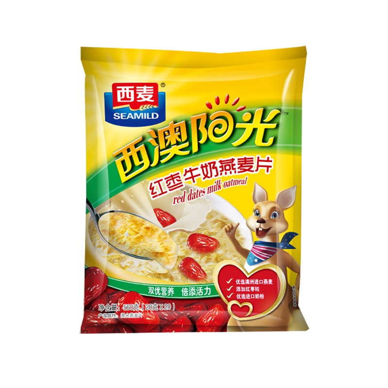 西麦西澳阳光红枣牛奶燕麦片560g冲饮代餐饱腹食品营养小袋装