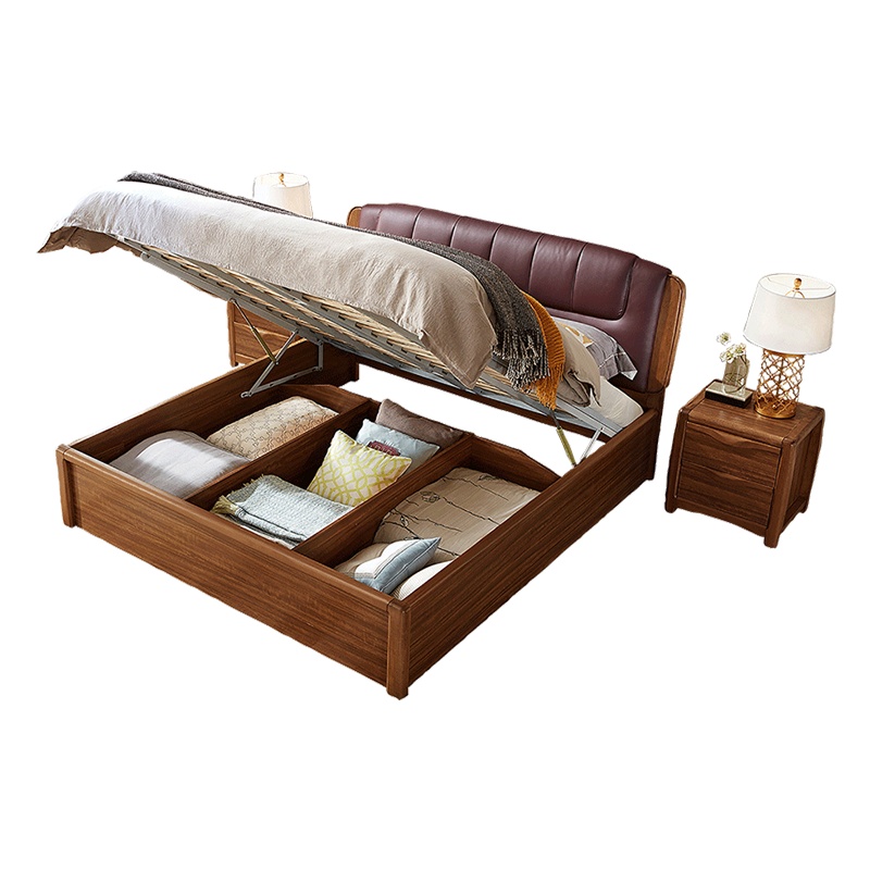 林氏木业新中式实木床脚1.8米高箱储物双人床大床主卧室家具CU2A