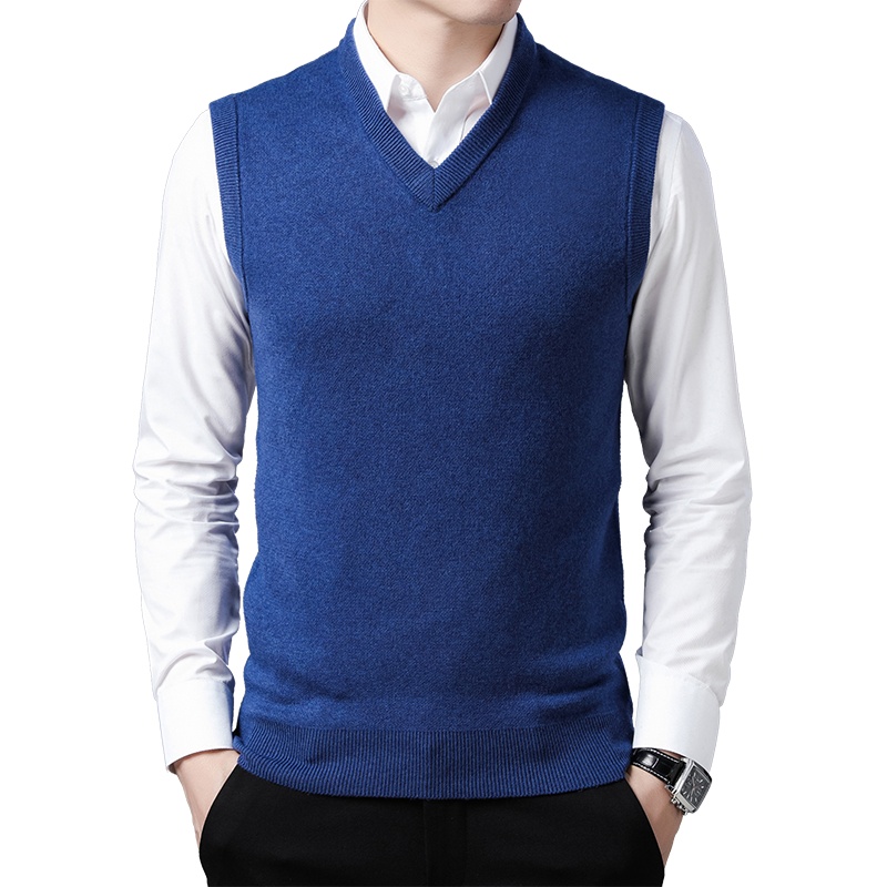 恒源祥100%纯羊毛衫男士毛衣加厚背心套头商务休闲无袖中青年男装加大码马甲2020秋装新款