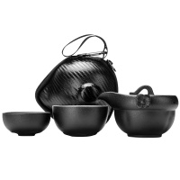 領藝 黑陶旅行茶具套装家用简约功夫陶瓷泡茶器家用便携式快客杯一壶两杯 梅映雪