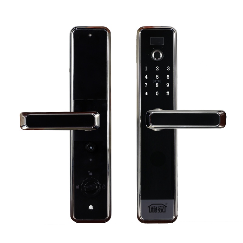 指纹锁稳家锁芯自动隐形安全智能锁家用防盗门密码锁WJ-D501亮银