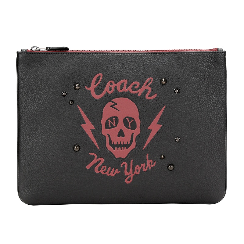 COACH 蔻驰 奢侈品 欧美时尚黑色皮革信封包男士手拿包 F76963 QB/M2