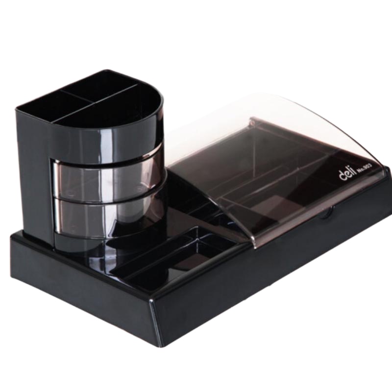 得力(deli) 903 带笔筒桌面用品收纳盒 多功能组合办公盒 黑色