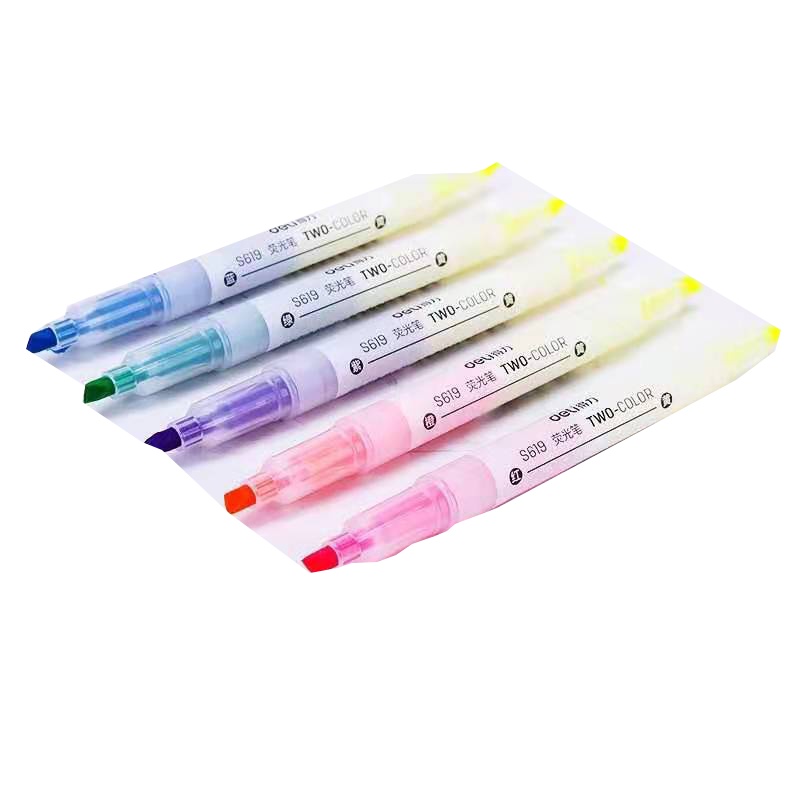 [精选]得力(deli)S619荧光笔双头 记号 笔划重点糖果色记号笔学 生用办公标注标记笔 5色装(5盒起订)