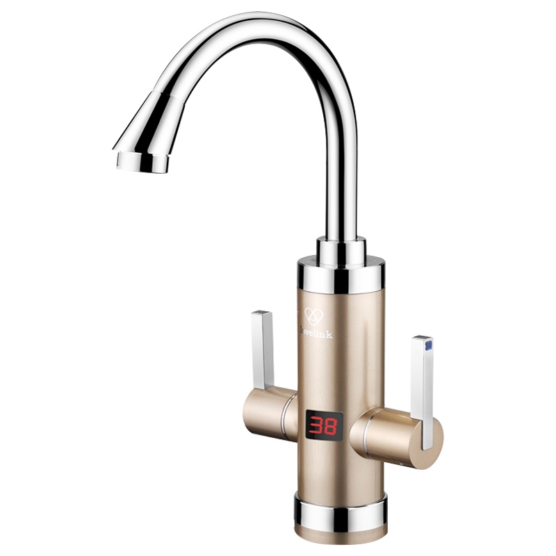 热恋(LoveLink)电热水龙头 S2X3香槟金大弯(下进水)+ 漏电保护插头 速热小厨宝 即热式电热水器