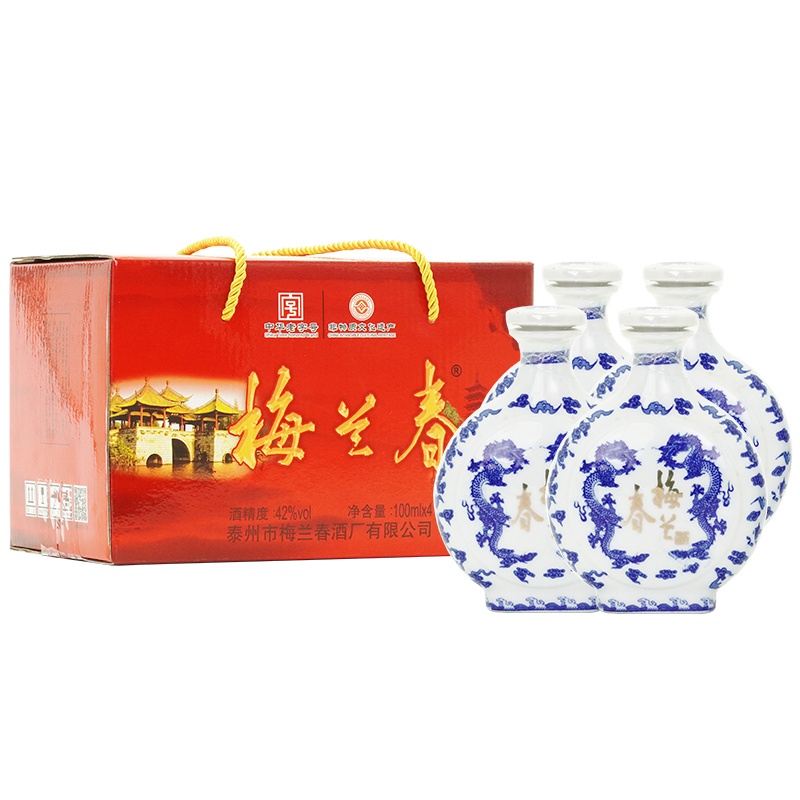 梅兰春 42度小扁龙 100ml 1盒4瓶装 小瓶装 芝麻香型白酒 中华老字号 迷你瓶装酒