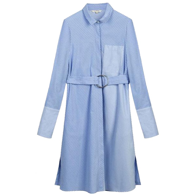 拉夏贝尔拉贝缇2018新款女装秋装衬衫连衣裙拼接修身蓝色衬衣裙潮60006267