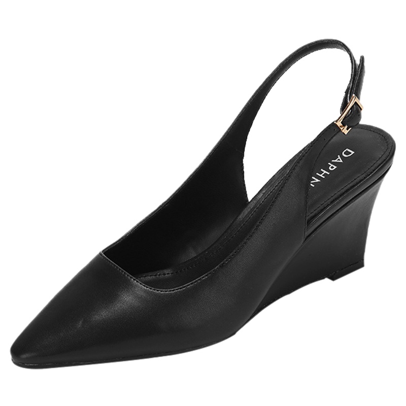 达芙妮浅口坡跟甜美学院风小方头粗跟鞋