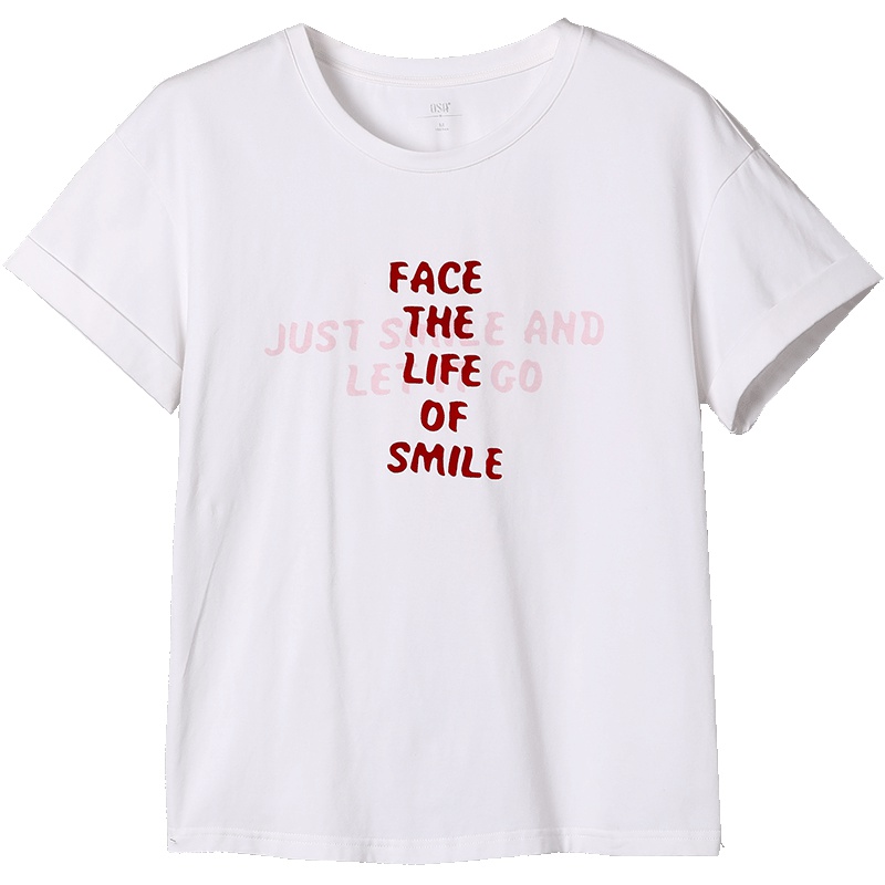 OSA欧莎2019夏装新款女装 宽松百搭短袖打底上衣字母印花T恤