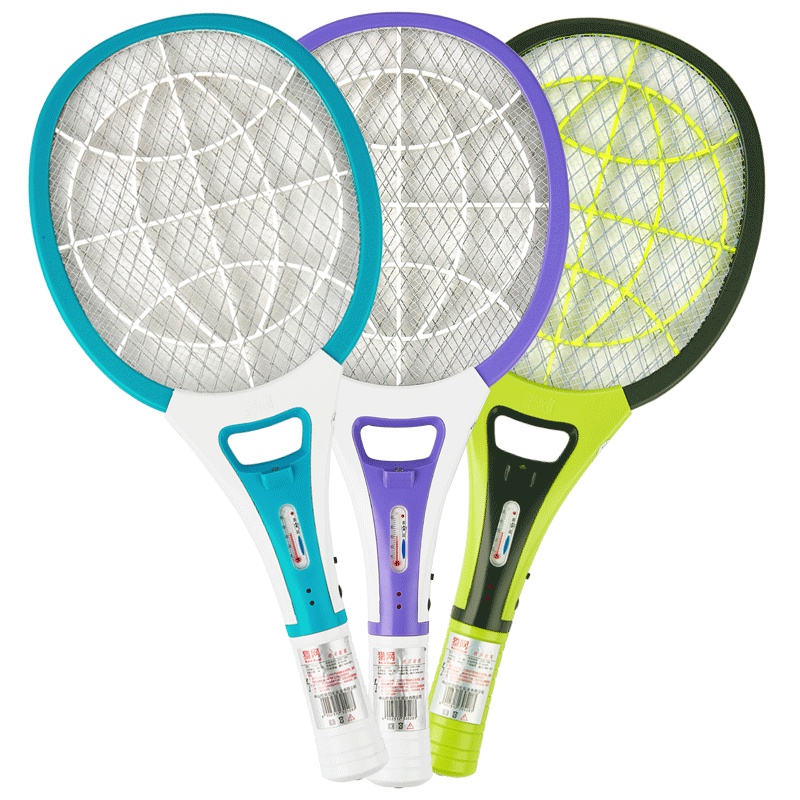 榄菊 猎网电蚊拍 充电式led灯温度计电 家用强力灭蚊驱蚊 电苍蝇拍打蚊子神器电拍子 杀虫（颜色随机）