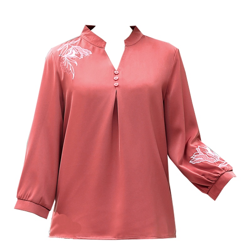 蓝旗(BLUEG)春季新款时尚妈妈装薄款时尚洋气质女士V领上衣