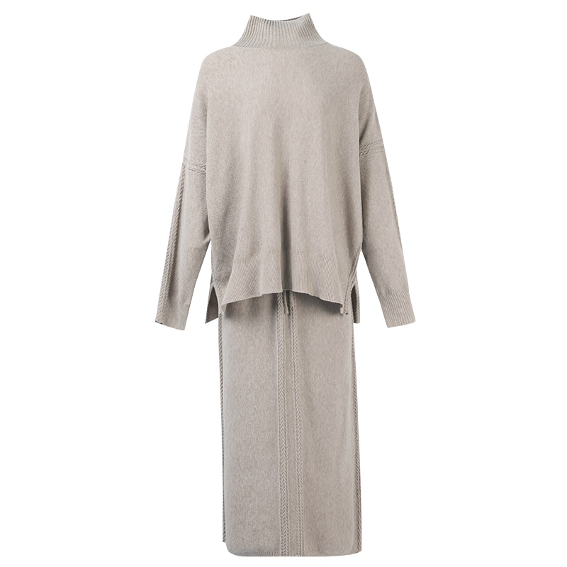 晚白2020秋冬新品纯色两件套毛衫上衣半身裙长裙休闲时尚套装女