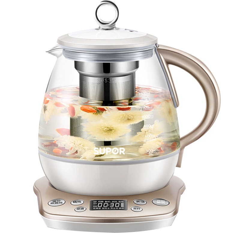苏泊尔(SUPOR)多功能养生壶 SW-15S35A 智能家用 1.5L 高硼硅玻璃 隔水炖花茶 按键式控制面 药膳燕窝