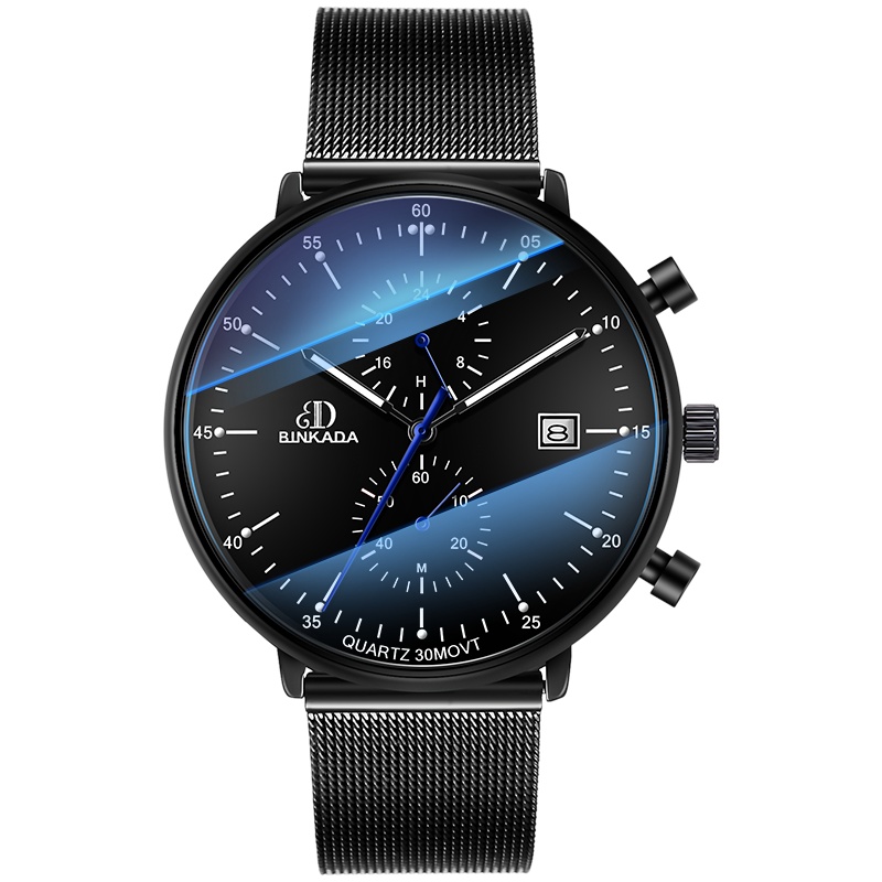 宾卡达BINKADA 手表男士石英表精钢防水夜光日历男表5009