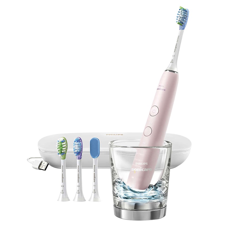 飞利浦(Philips)电动牙刷 钻石亮白智能型牙刷 成人充电式声波震动式31000转/分钟 冰晶粉HX9924/22