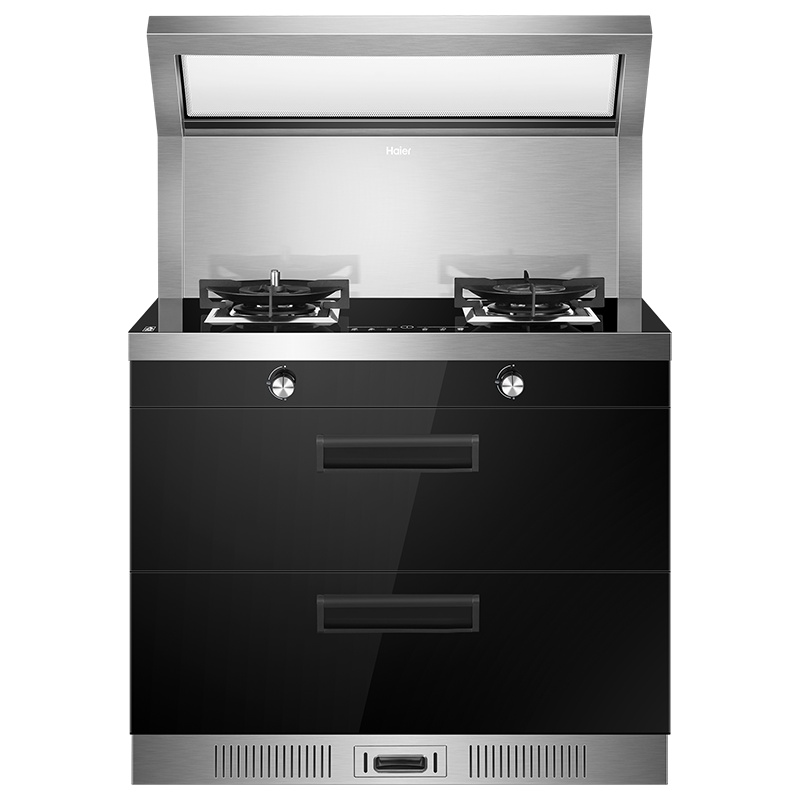 Haier/海尔 HM1集成灶一体灶家用自动清洗 厨房侧吸下排式烟机燃气灶消毒柜智能联动套餐一体式环保定时灶 天然气