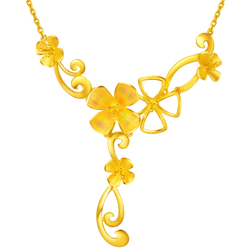 周大福金项链花月佳期婚嫁饰品机械铸模花形足金金项链吊坠计价（工费：608元）F218882