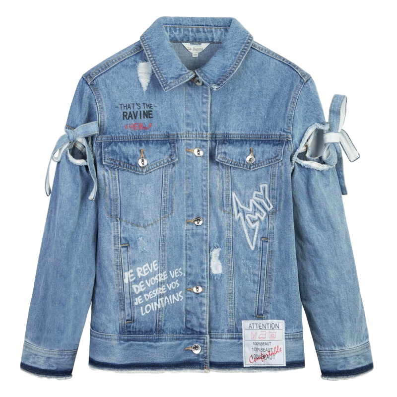 拉夏贝尔港风牛仔衣外套女宽松学生韩版bf夹克上衣ins潮 浅牛仔蓝 S