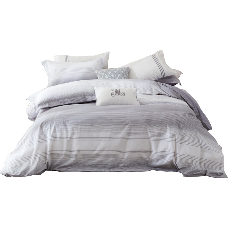 梦洁(MENDALE)家纺MEE色织水洗棉四件套北欧风全棉床上用品床单被套1.8米日式浅云织与