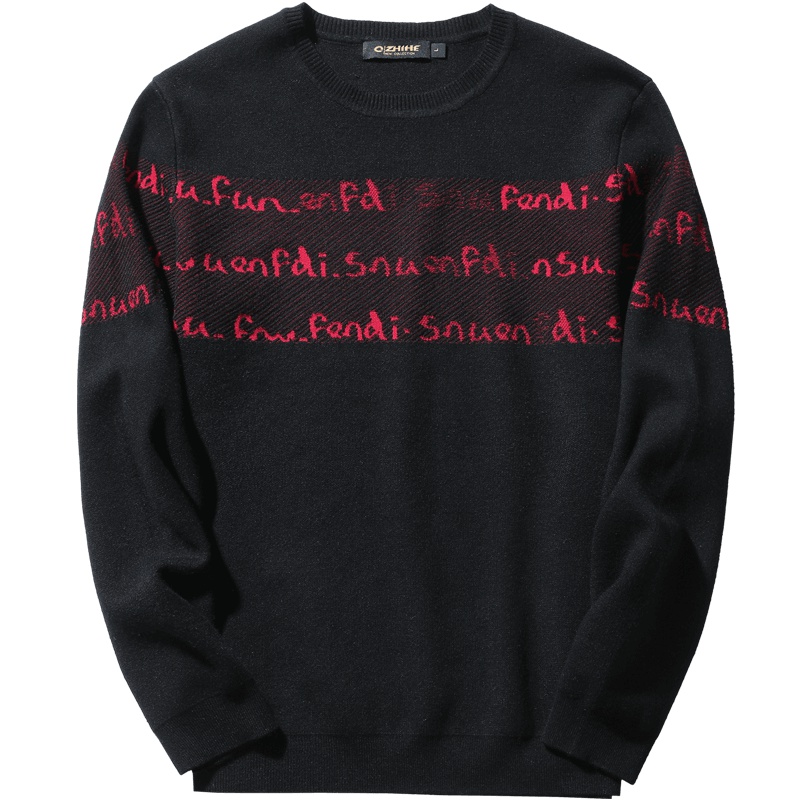 千纸鹤男装针织衫男2019秋冬新款韩版潮流套头圆领修身毛衣50073