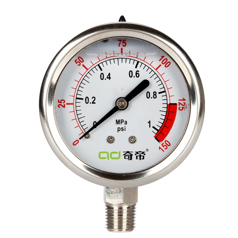 奇帝净水器配件 自来水家用净水机水压力测试表配件 不锈钢充油防震水压仪表 10公斤压力表(单表) 10公斤2分口压力表