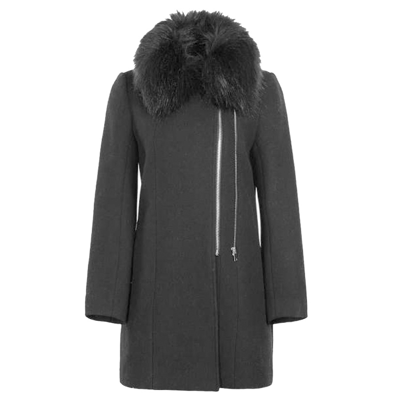 7M毛呢外套女秋冬韩版黑色毛领宽松中长款学生呢子大衣女70008988