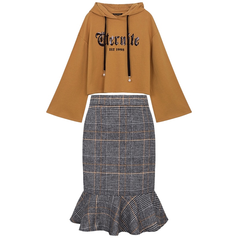 上新拉夏贝尔秋冬季鱼尾裙阔腿裤女时尚连帽宽松卫衣包臀裙子两件套10015677