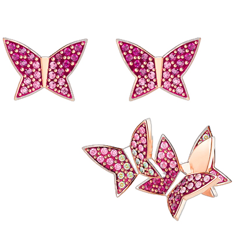 [直营]施华洛世奇(Swarovski) 人造水晶 蝴蝶穿孔耳环 欧美风格 送恋人 女士耳饰