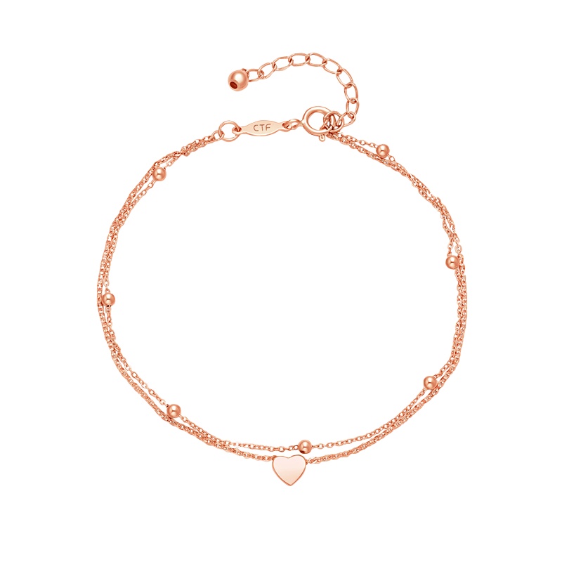 周大福珠宝首饰玫瑰金色浪漫心形手链18K金彩金手链女E122354