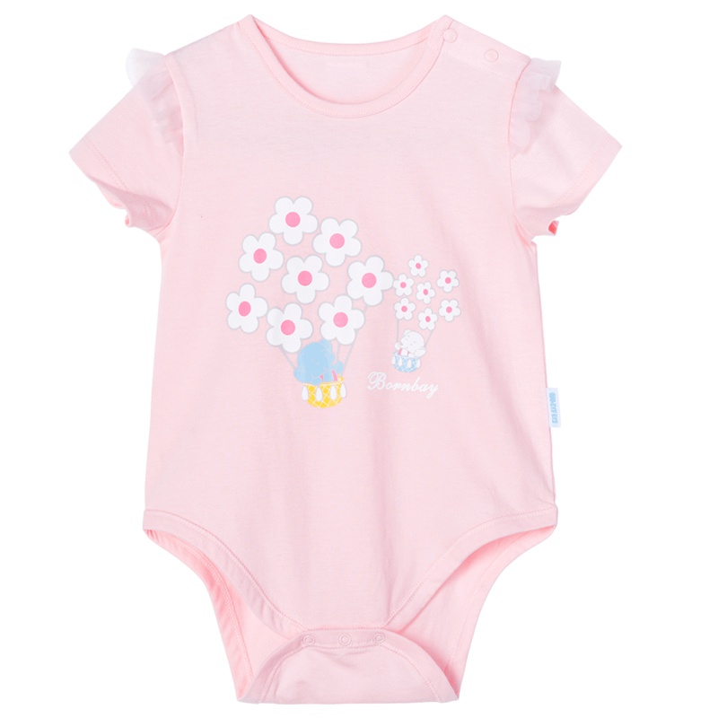 贝贝怡新生婴儿衣服夏薄款女宝连身衣短袖包屁衣192B034