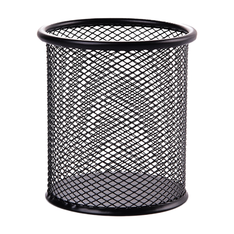 正彩(2461)金属网纹圆形笔筒 圆形笔筒 黑色