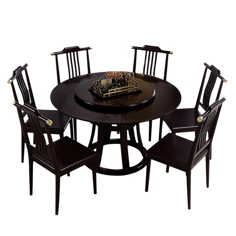 爱家生活新中式餐桌椅组合小户型轻奢饭桌子圆形禅意家用实木餐桌