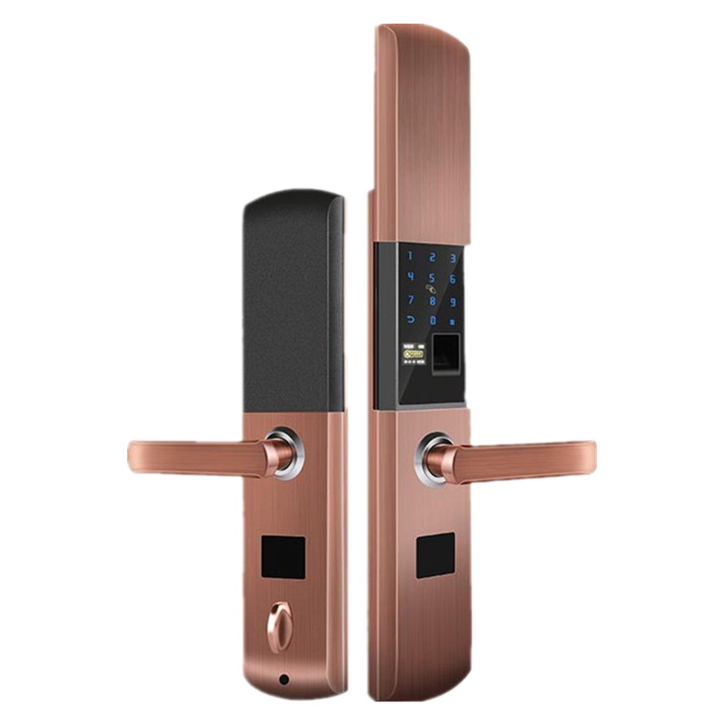 指纹锁家用防盗门密码锁磁卡办公室大门全自动智能电子门锁通用型 古铜色