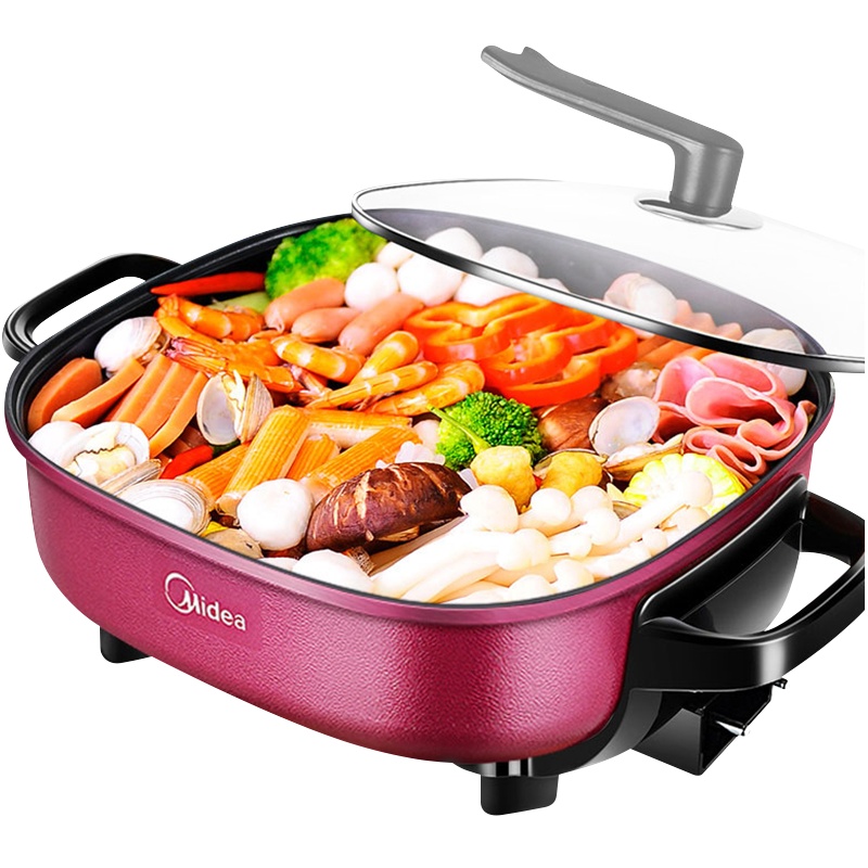 美的(Midea)电火锅大功率家用大容量电热锅6L多功能涮烤一体电炒锅不易粘电煮锅智能煎烤电火锅LHN30D