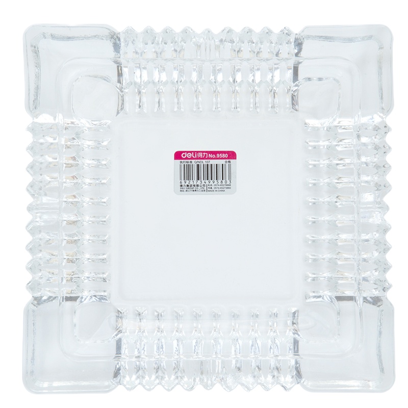 得力 9580 办公居家玻璃方形烟灰缸 /茶几摆件 180*180mm 单个装