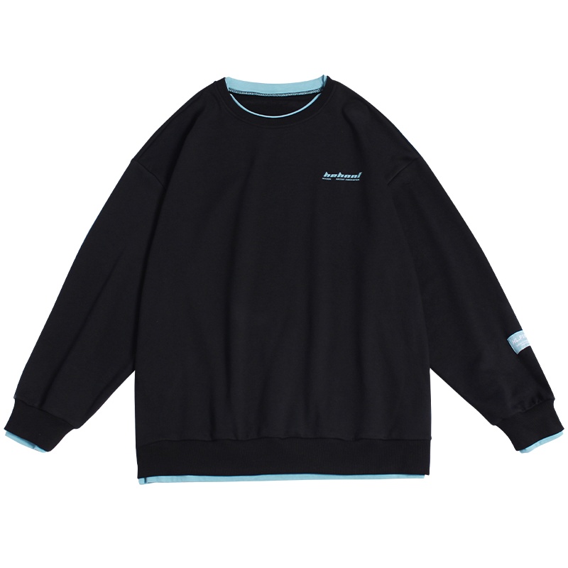 [直营]木林森(MULINSEN)秋冬新款假两件圆领卫衣女撞色袖标日系慵懒风外套户外休闲衣