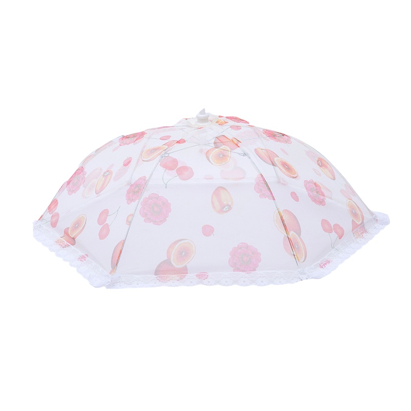 时光旧巷菜罩大号蕾丝网纱折叠圆形饭餐桌罩食物罩厨房防虫餐桌罩盖菜罩子 大号米黄