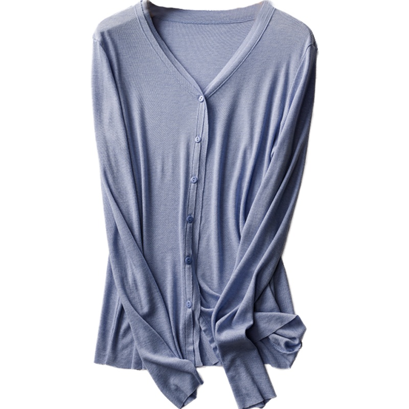 恒源祥夏季针织衫女开衫薄款V领长袖外套百搭防晒空调衫含桑蚕丝