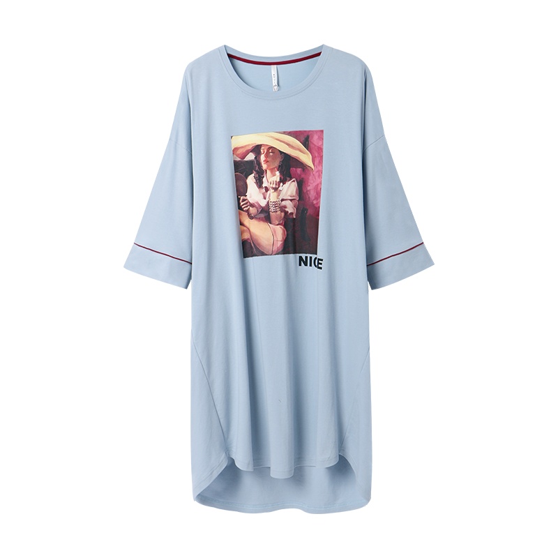 安之伴睡衣女秋季针织优质韩尔棉素色长袖女裙