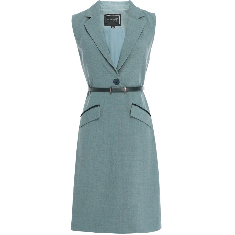 欧昵雪西装领设计感收腰无袖连衣裙女显瘦马甲短裙子