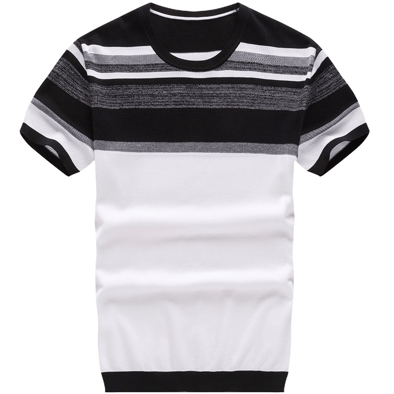 布先生短袖T恤 针织衫男纯棉圆领黑白条纹长短袖AT2072