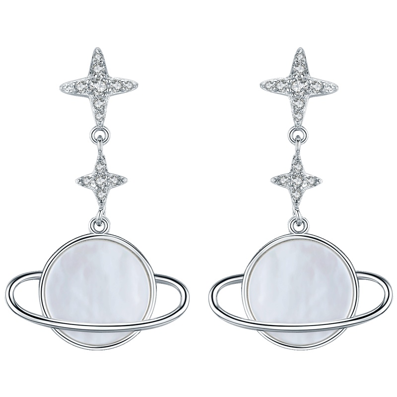 佰色传情BRIR贝壳星星耳钉女925纯银耳环新款潮星球耳饰